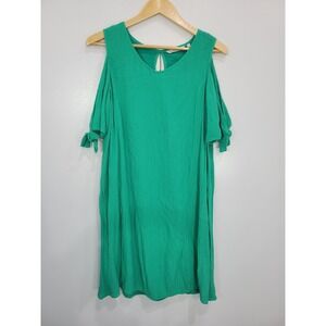 Soft Surroundings Green Cold Shoulder Tie Sleeve V Neck Dress‎ Petite M Pockets